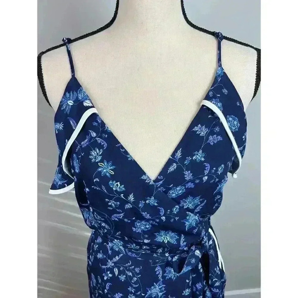 Anthropologie Greylin Wrap Midi Dress Ruffles Sleeveless Tie Blue Women's S - Picture 2 of 12